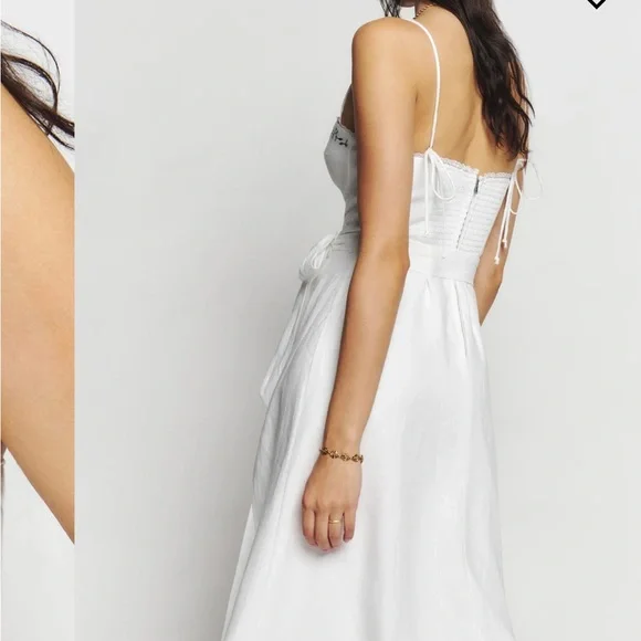 NWT REFORMATION Kieryn White Linen Floral Midi Sun Wedding Dress Retails $298 - Picture 5 of 7